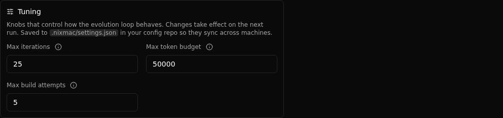 Settings/AutoTuningSection › Evolution Settings